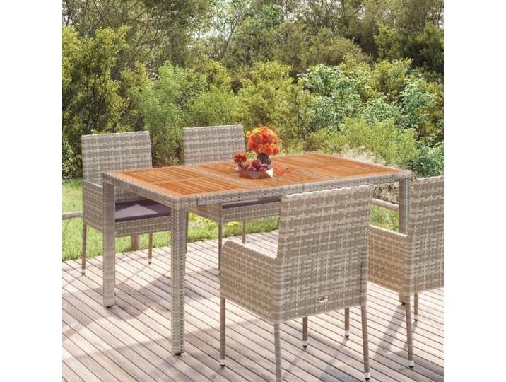 SALE 2026  Table de jardin Gris - Table de jardin dessus en bois Gris 150x90x75cm Résine tressée PRO852975757