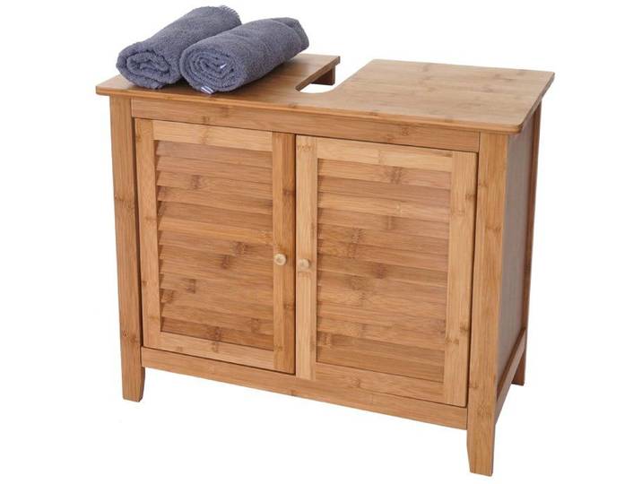 Meuble sous-lavabo salle de bains HWC-B18 Armoire Bambou ~60x67x30cm