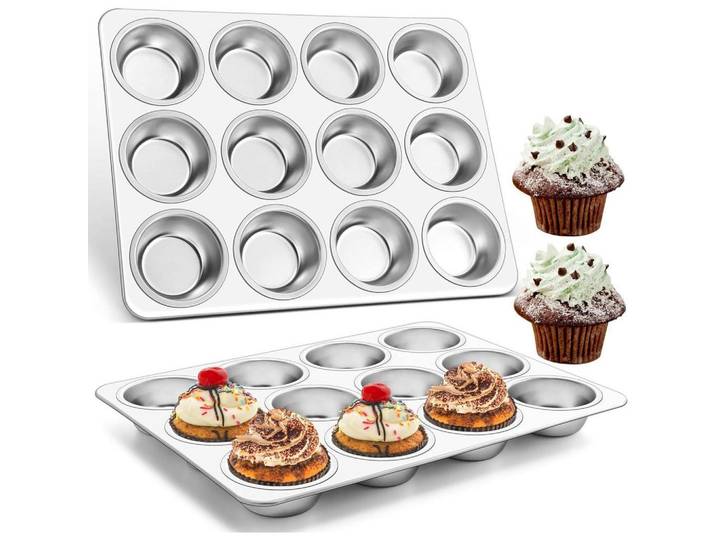 Muffinbackform 2er Set Edelstahl, Silberfarben, Metall, 30x4x40 cm, Backen & Backzubehör, Backformen, Muffinformen