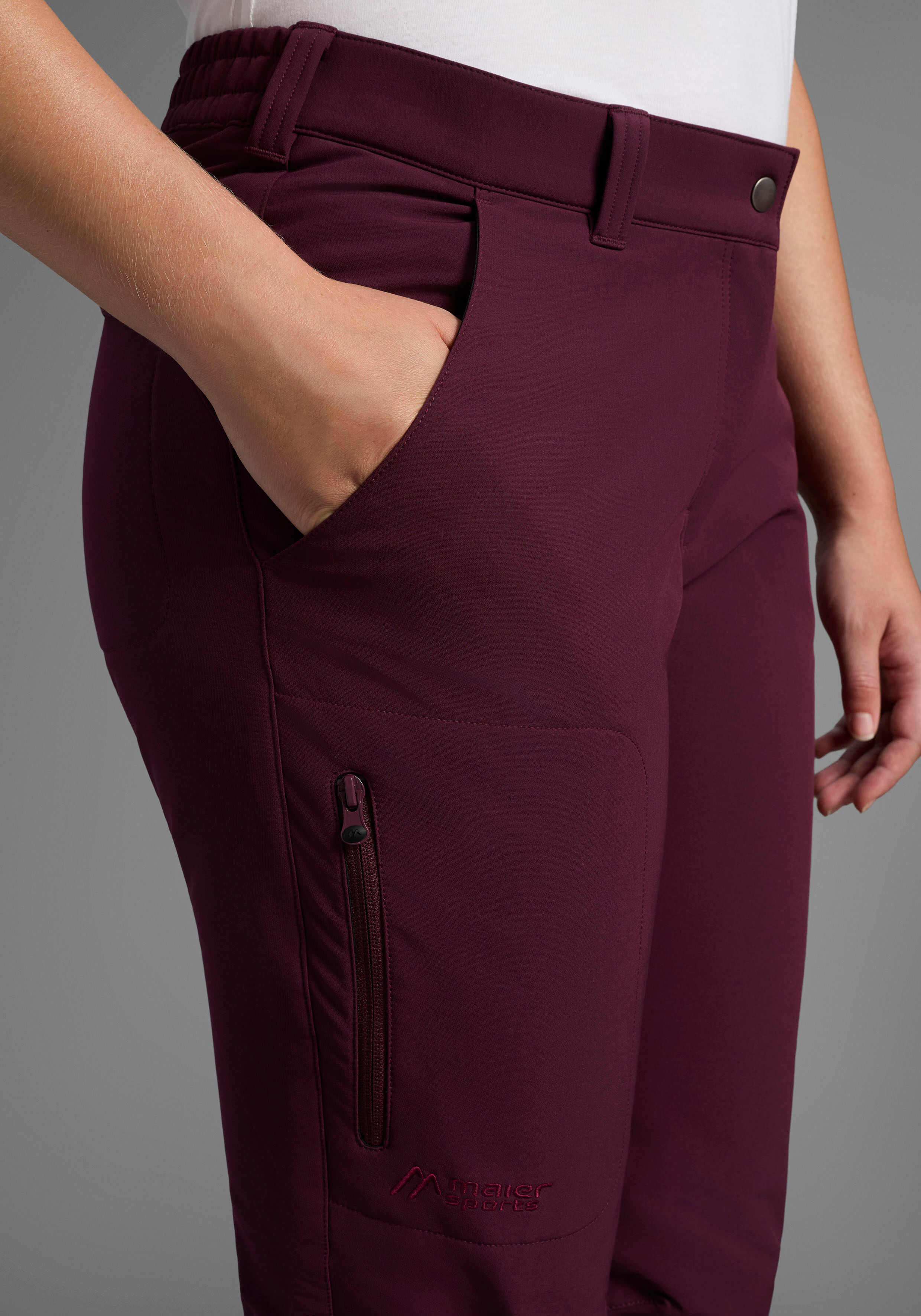Outdoorhose MAIER SPORTS "DA-HOSE EL. HELGA", Damen, Gr. 38, N-Gr, lila (rich soil), Obermaterial: 91% Polyester, 9% Elasthan, Hosen Outdoorhose, mit vier Taschen, aus robustem Doppelgewebe, schnell trocknend