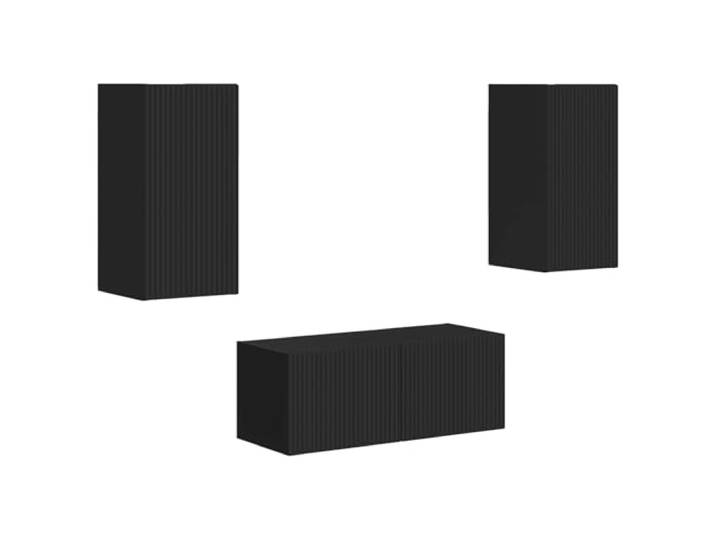 GHVBNMF TV-Schrank Set 2 Stk. Hängeboard Schwarz Wandboard Holzwerkstoff Platzsparendes Lowboard-Set zur Wandmontage im Wohnzimmer. Bietet praktischen Stauraum mit 3 Türen für Medien und Bücher.