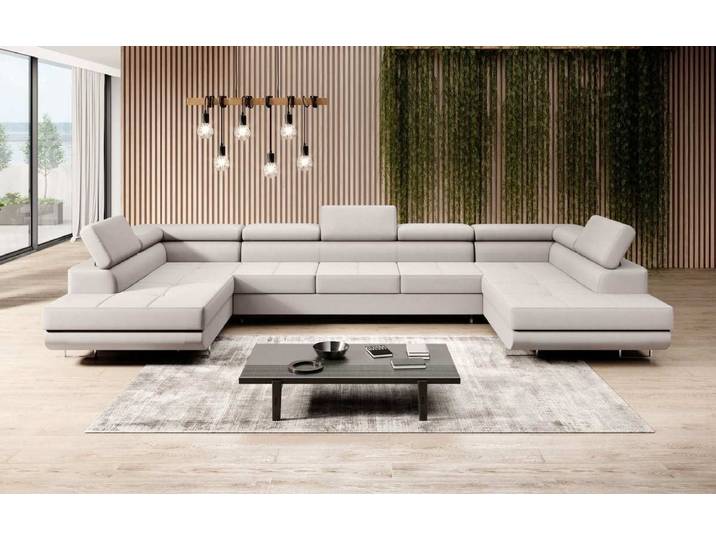 Designer Sofa Positano mit Schlaf- und Klappfunktion (Stoff) - Beige - Luxusbetten24
