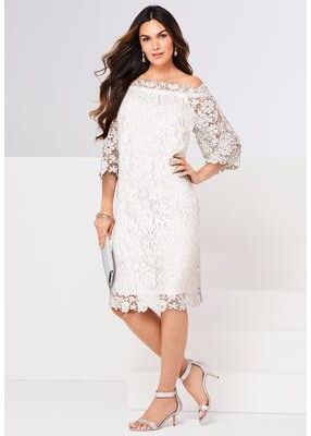 Plus Size Women's Off The Shoulder Lace Dress by Roaman's in White (Size 16 W)