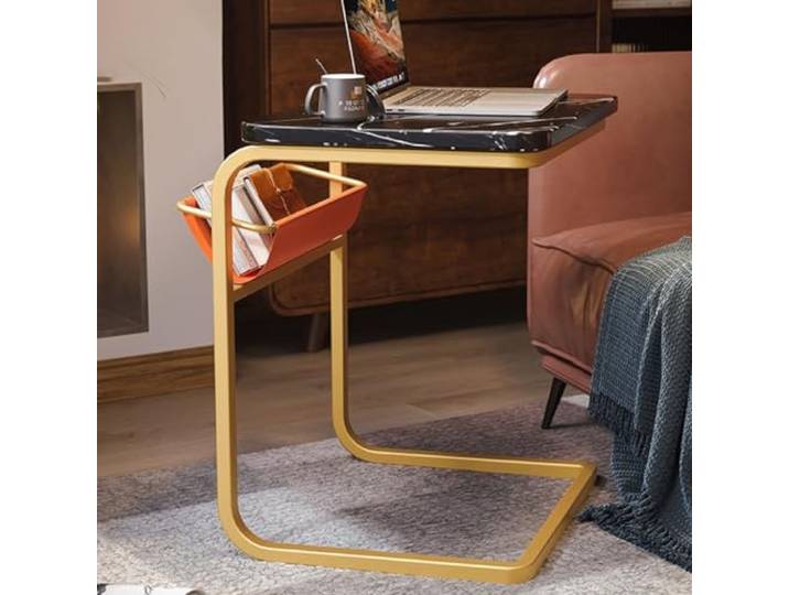 XDgfjrCGKJ Sofa-Tabletttisch mit Aufbewahrungstasche(/Black+/Gold)