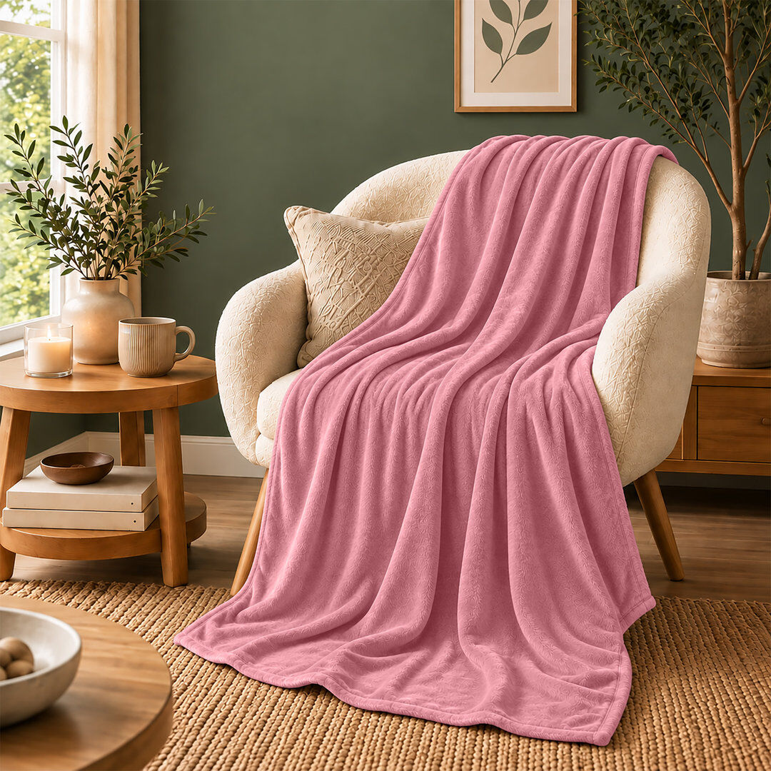 MOONLIGHT BEDDING Ultra-Soft Hotel Quality Reversible Plain Weave Fleece Throw Blanket PINK SINGLE