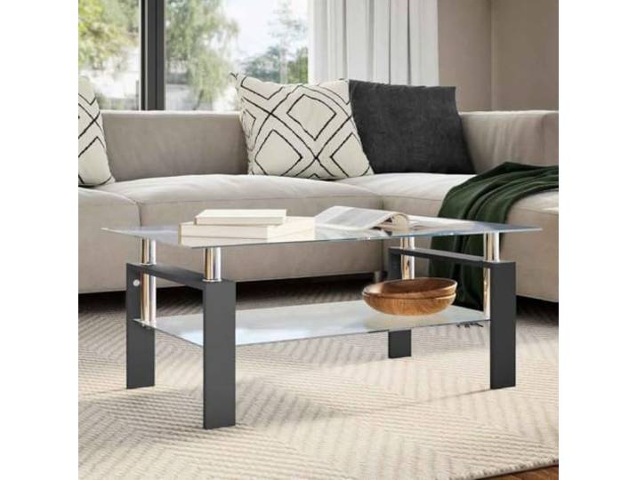 KGTKGTYER Couchtisch aus Hartglas, Wohnzimmertisch in Schwarz, 95x55x40 cm Zwei Ebenen für Stauraum, Melamin-Beine, Stabiles Design, Einfache Montage
