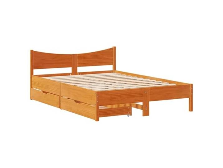 PUGYNBK Bettgestell aus Kiefernholz, 140 x 200 cm, mit Schubladen Lattenrost inklusive, 2 Schubladen mit Rollen, Aufbewahrung, Schlafzimmer