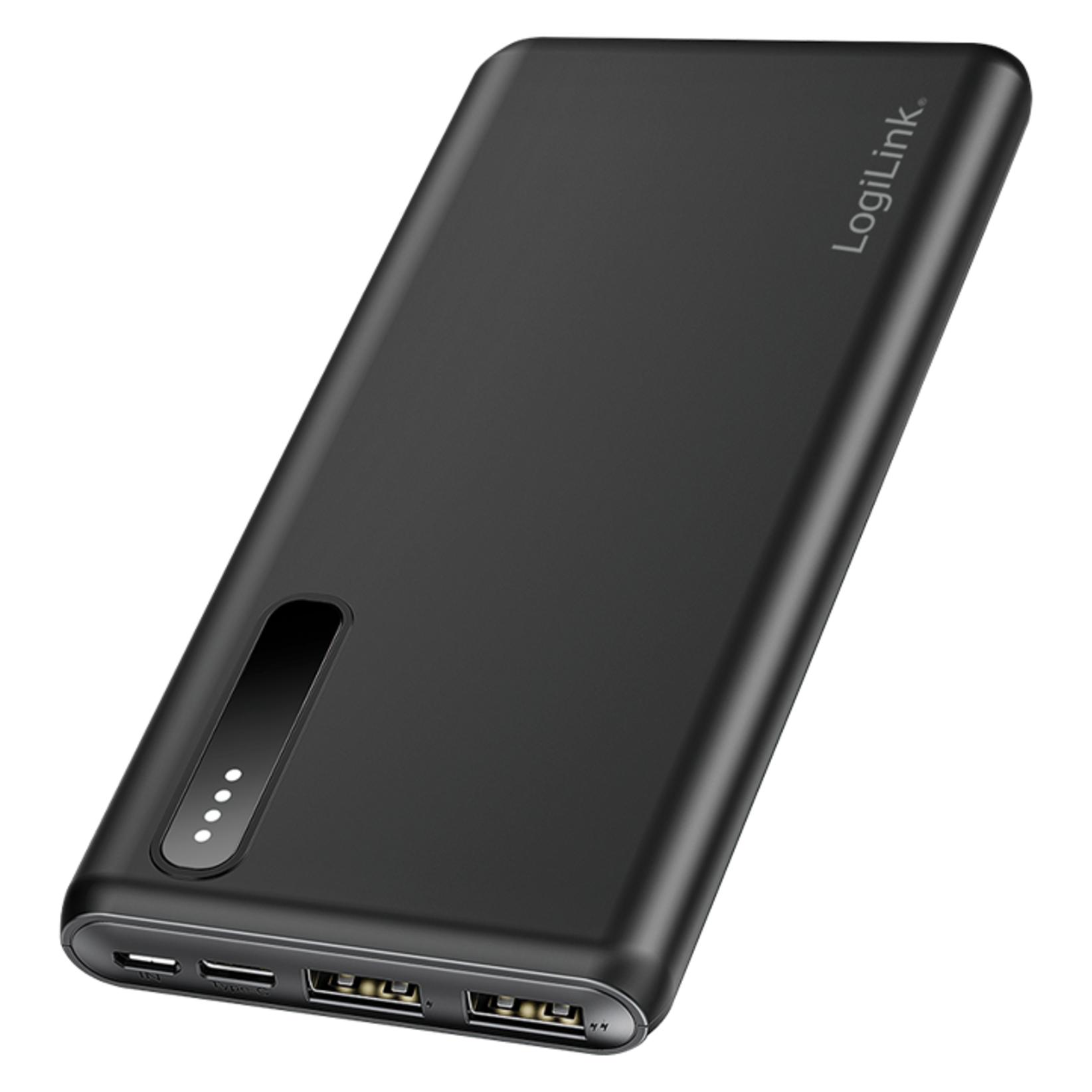 LogiLink Powerbank PA0311 schwarz, 8000 mAh, 2x USB-A, 2-in-1-Kabel (8000 mAh, 12 W, 29.60 Wh) (PA0311)
