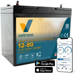 Voltrana Lithium Solarbatterie 12,8V 80Ah 1024Wh Bluetooth Heizfunktion LiFePO4