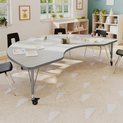 Flash Furniture Mobile 48''W x 72''L Kidney Thermal Laminate Activity Table - Adj. Short Legs