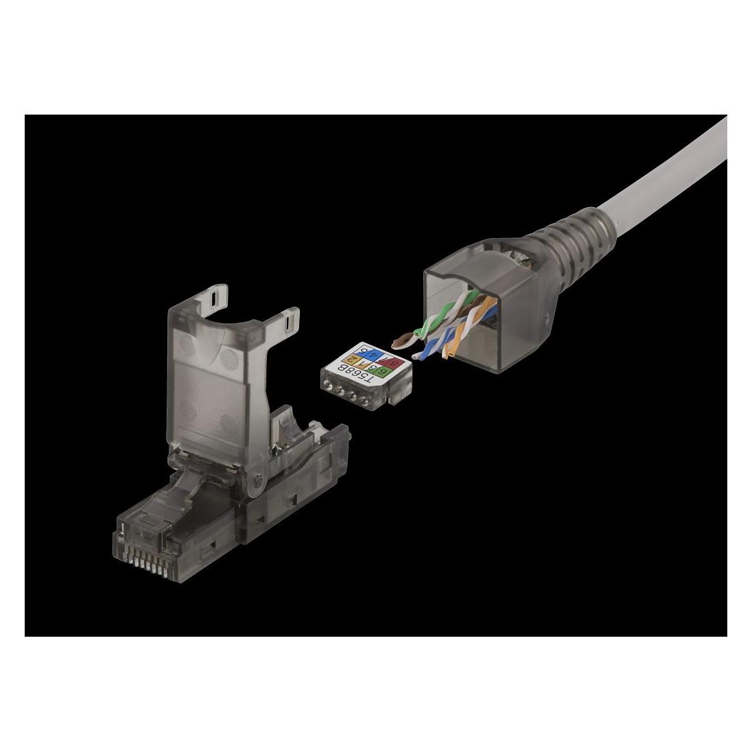 Deltaco RJ45 kontaktdon Cat6A oskärmad verktygsfri gra (U/UTP, CAT6a) (MD-105)