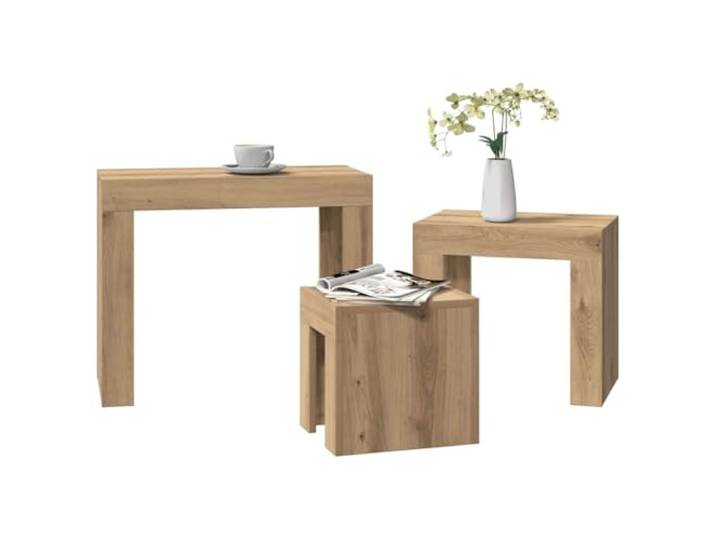 KTHLBRH Stapelbare Beistelltische 3 Stück Eiche Handwerk aus Spanplatte Set mit 3 Größen, platzsparendes Design, stabile Platte, Verwendung als Nachttisch oder Beistelltisch