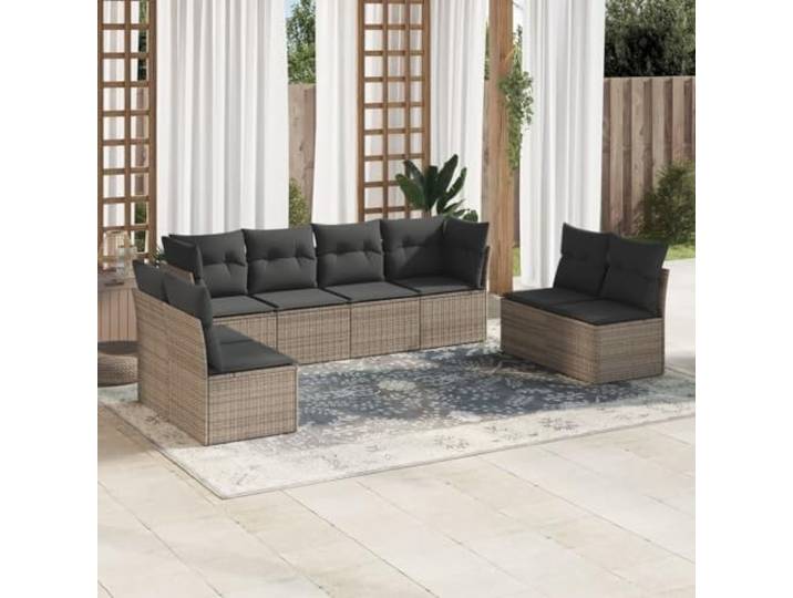 Résine tressée imperméable ensemble canapés 8 pièces coussins gris 62.4cm Salon de jardin 8 pcs avec coussins gris résine tressée modulable, ensemble canapé exterieur imperméable pour patio terrasse