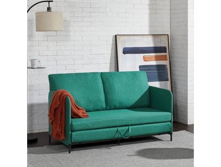 [en.casa] Schlafsofa Soini 2-Sitzer Sofa mit Schlaffunktion gepolstert Schlafcouch mit Bettkasten Bettsofa ausziehbar Grün Klappsofa Schaumstoff