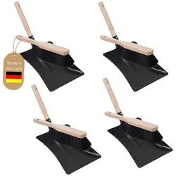 4X Kehrblech Klein Kehrblechgarnitur SCHWARZ lackiert Kehrblechbesen zum Aufkehren Kohleschaufel Handkehrset Kehrblechset Kehrschaufel - geeignet für Camping Feger und Kehrblech