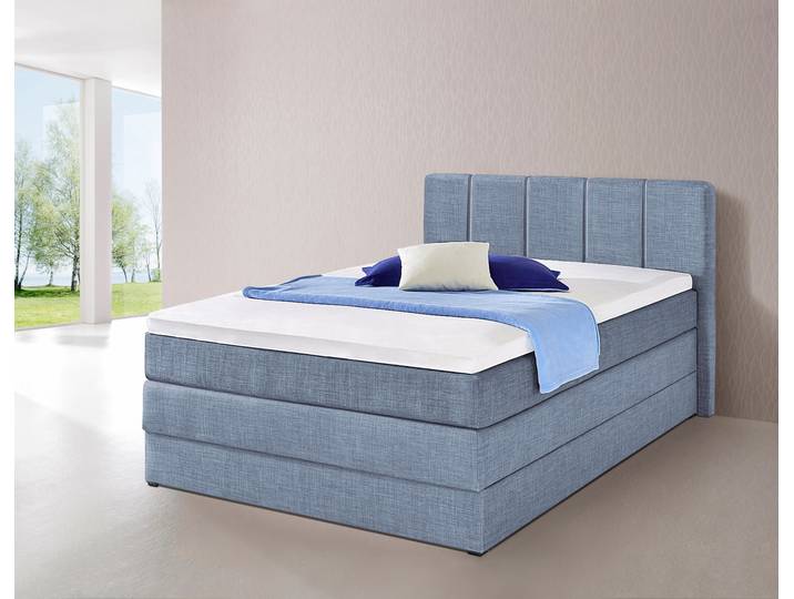 Boxspringbett, Feinstrukturstoff, Hellblau, 140×200 cm, 7-Zonen-Kaltschaummatratze, Landhaus, Hapo