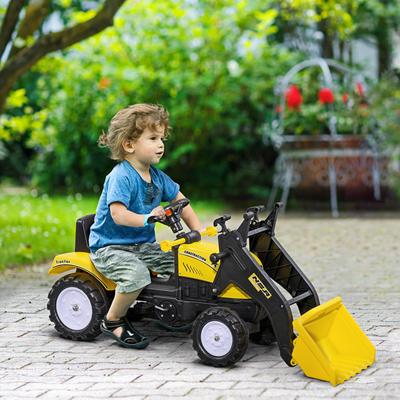 Homcom Aosom Kids Ride-On Excavator, Manual Pedal Digger, Front Loader Tractor, Yellow