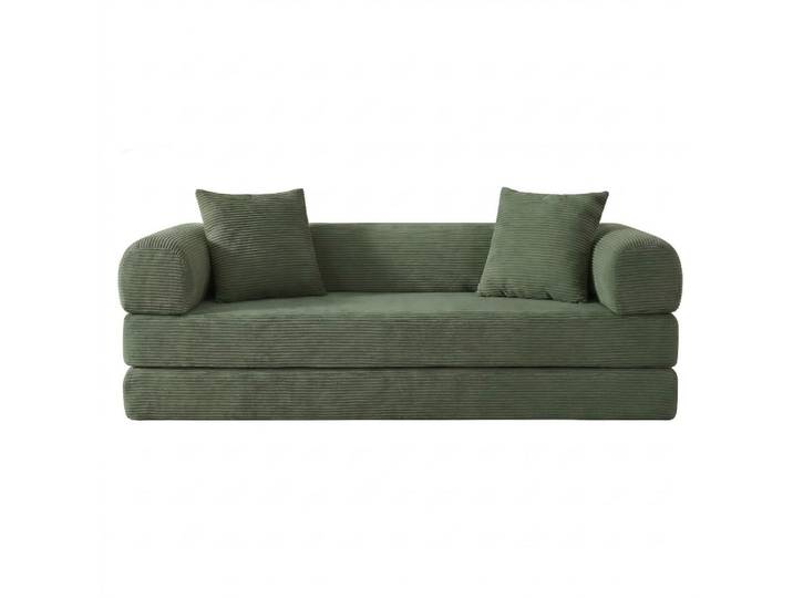 SCHLAFSOFA aus Cord in Grün 2-in-1 Funktion & zum Gästebett klappbar