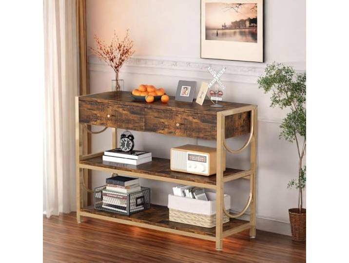 Viele 2 Tische, Konsolen étroites avec tiroirs und etagères – Table d’appoint canapé/entrée – 3 Nuggets der Auswahl – Idéale salon, couloir, chambre, kitchen – Bois rustique – Farbe: Systemstandard
