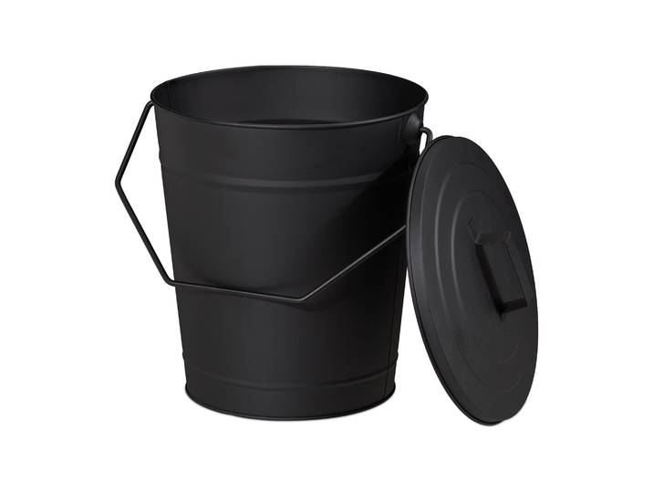 Ascheeimer mit Deckel Schwarz