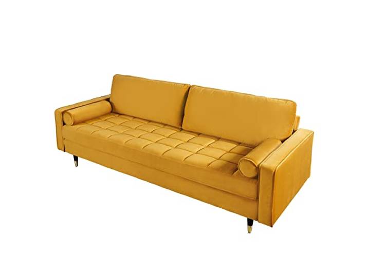 invicta INTERIOR Elegantes Design 3er Sofa Cozy Velvet 220cm senfgelb Samt Federkern Couch Dreisitzer