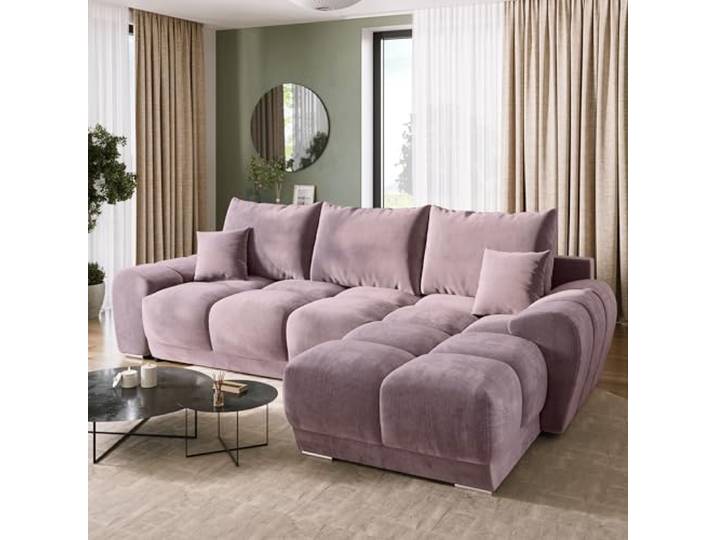 BROMARKT Ecksofa L-Form mit Schlaffunktion Bettkasten 294x184cm Altrosa Wohnlandschaft mit Schlaffunktion und Bettkasten Schlafsofa L-Form Eckcouch Fünfsitzer Couch für Wohnzimmer Bettsofa NUBES