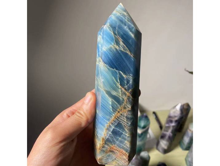 Onlx – grande tour de cristal naturel bleu, baguette de guérison Reiki, 700-750g