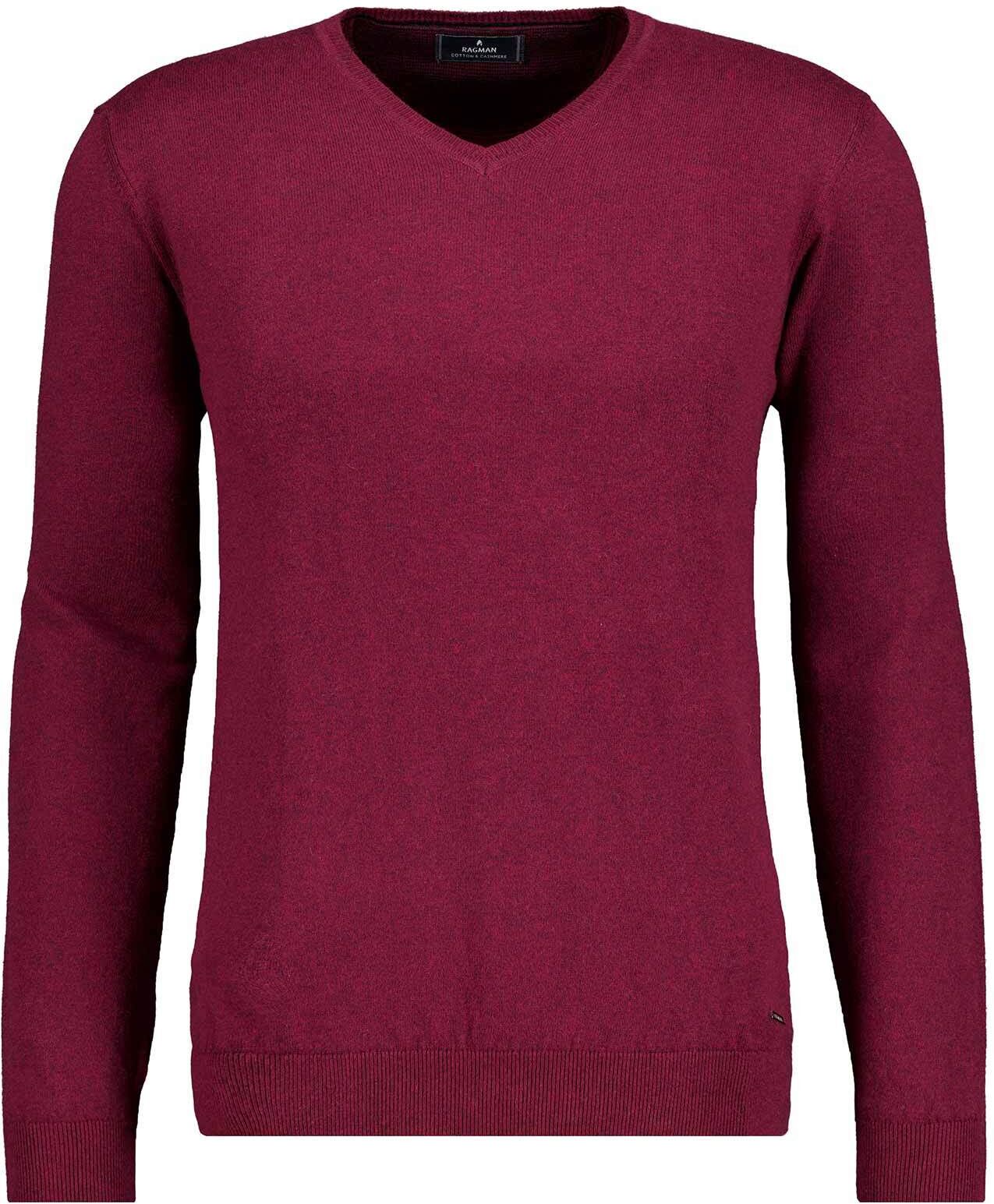 V-Ausschnitt-Pullover RAGMAN, Herren, Gr. 58, rot (portwein, 696), Strick, 95% Baumwolle, 5% Kaschmir, V-Ausschnitt, Pullover V-Ausschnitt-Pullover portwein, 696 58