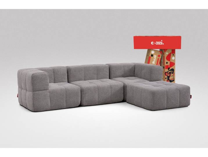 4-tlg. Modulsofa Grau – 2 Eckteile, 1 Mittelteil, 1 Hocker