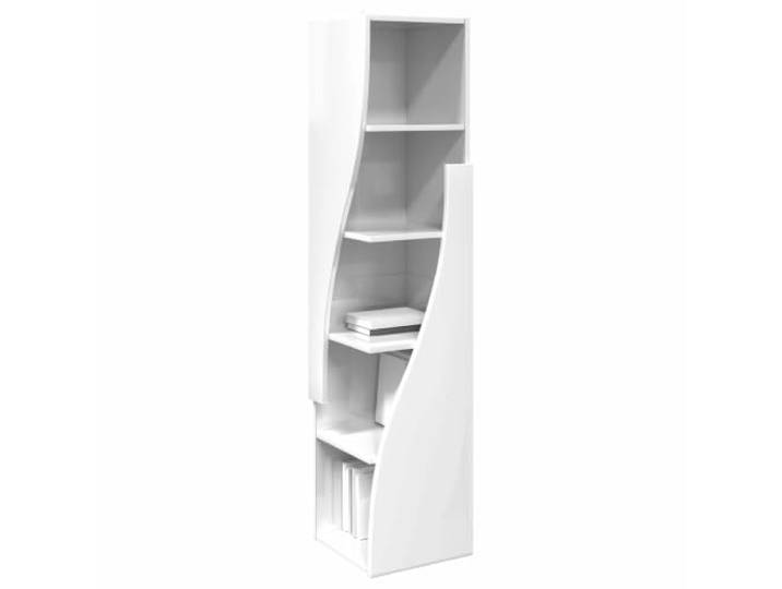 KTHLBRH Eckschrank, weiß, glänzend, 32 x 32 x 140 cm, 5 Einlegeböden Mehrschichtiges Holz, platzsparendes Design, einfache Montage, für Wohnzimmer