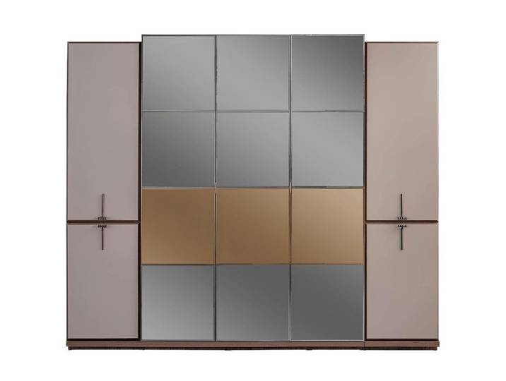 Xlmoebel Kleiderschrank Grauer Holzschrank mit Spiegel und viel Stauraum für Kleidung (1-St., Kleiderschrank) Hergestellt in Europa