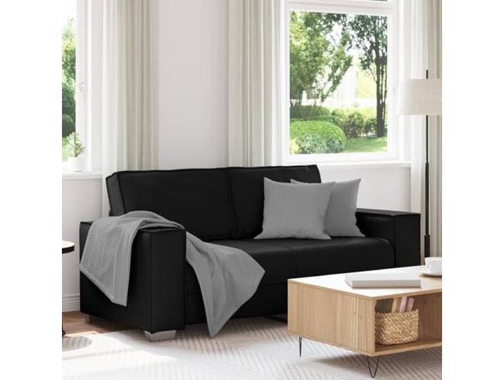 HEFZGDB Zweisitzer Sofa 140 cm Schwarz Kunstleder Modernes Design mit Komfortabler Polsterung für Wohnzimmer und Büro Platzsparendes Sitzmöbel Stilvolles Ambiente