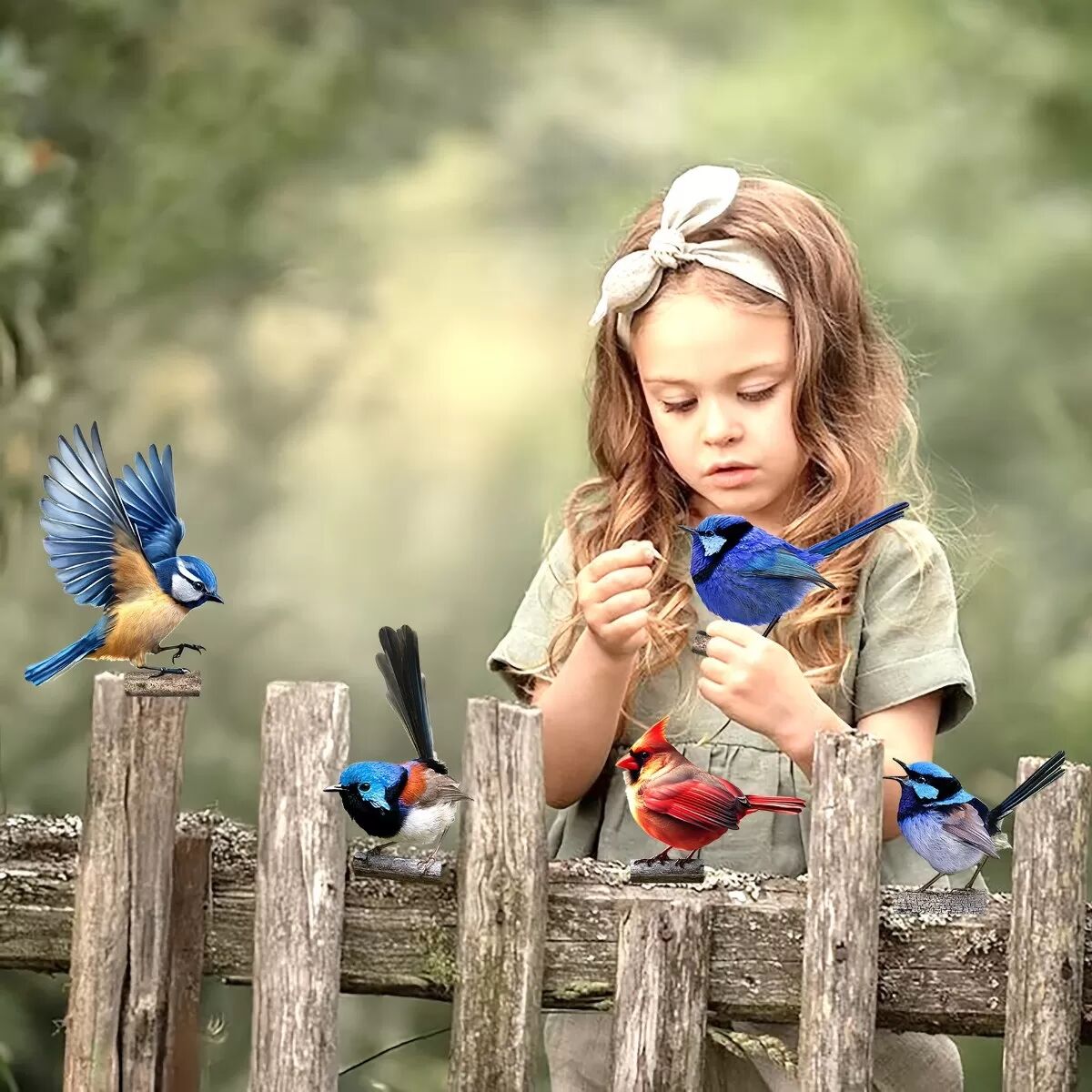 INF Ensemble de 5 décorations de jardin extérieures - Figurines d'oiseaux en métal colorés pour décoration de souches d'arbres