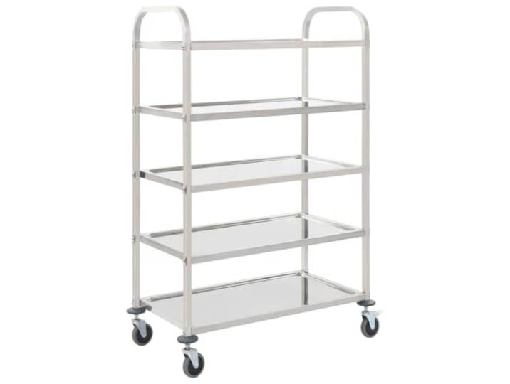 Xolmizyn Servierwagen - 5-Stufiger Küchenwagen aus Edelstahl, 107x55x147 Ideal für Gastronomie & Partys, 4 leichtgängige Rollen, Mit Feststellbremse