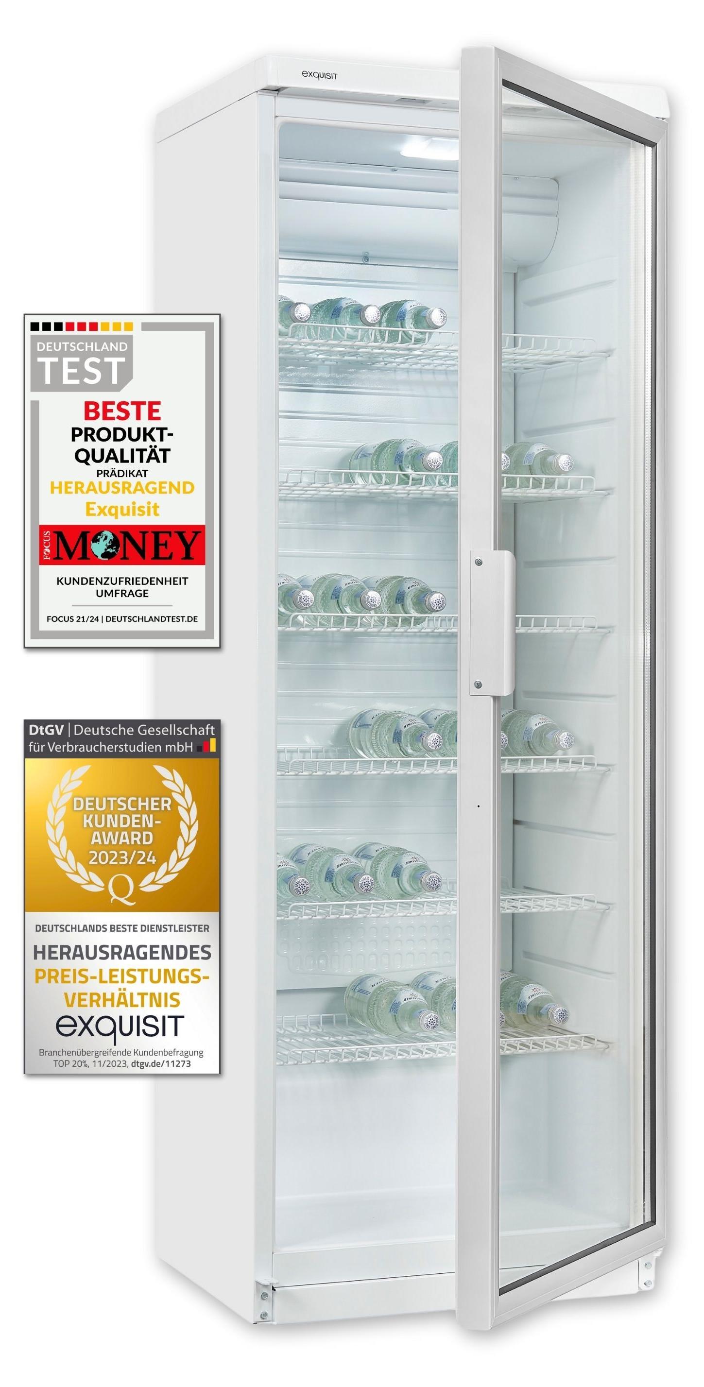 Exquisit Glastürkühlschrank GKS350-1-GT-280D weiss | Nutzinhalt: 320 L | Standgerät