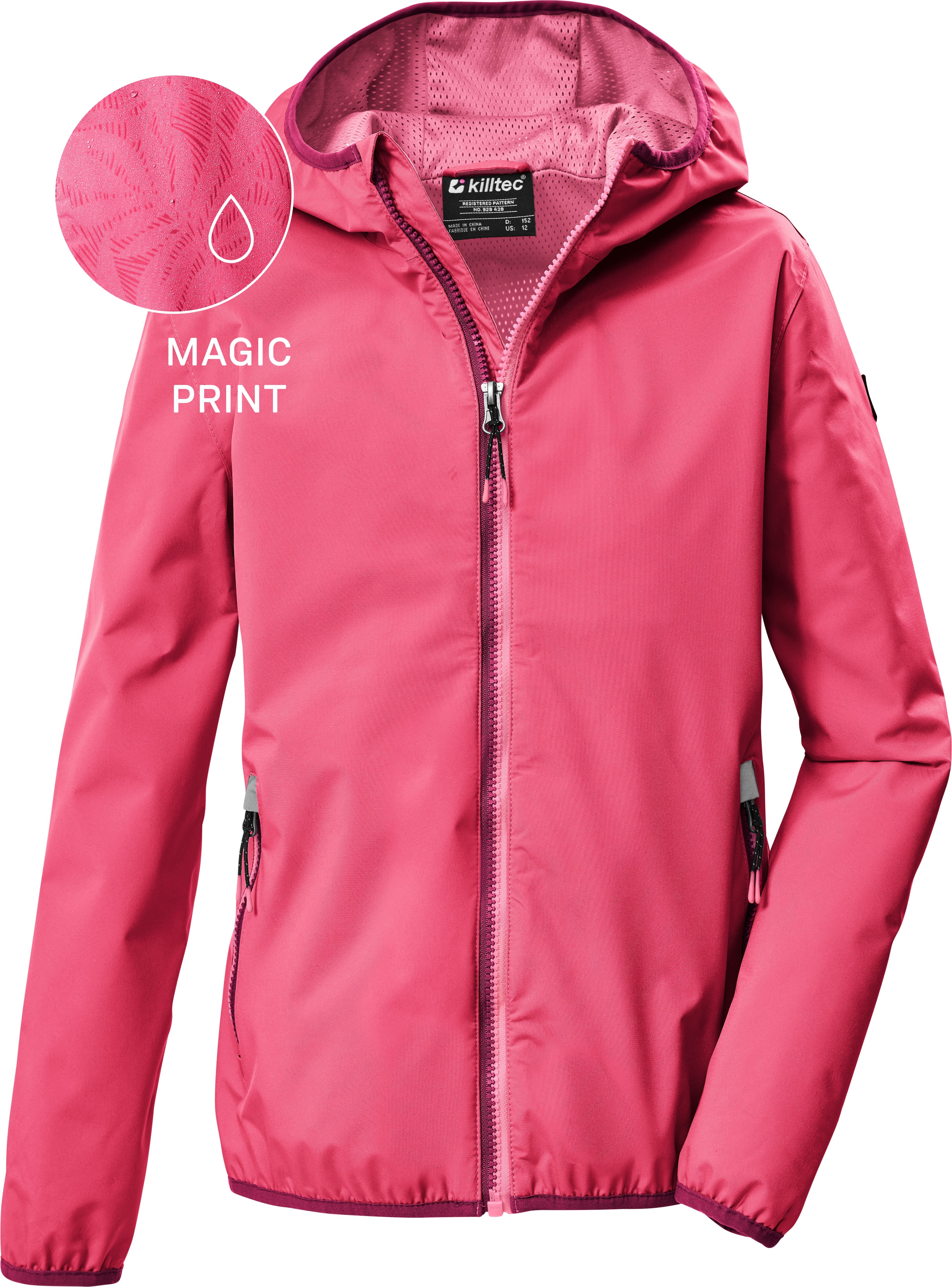Funktionsjacke KILLTEC "KOS 156 GRLS JCKT", Kinder, Gr. 128, dunkelpink, Web, Obermaterial: 100% Polyester, Jacken Funktionsjacke, wasserdicht, winddicht, Übergangsjacke, sportlicher Stil dunkelpink 128