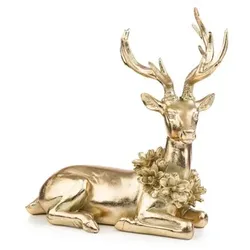 ABELLA Xmas Hirsch liegend mit Blütenkranz Polyresin B. 25cm, H. 25cm
