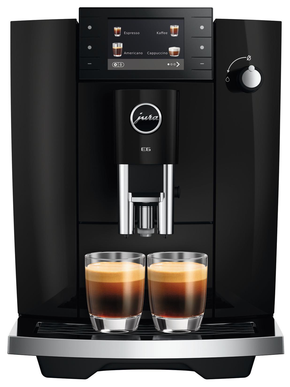 JURA E6 (ED) Kaffeevollautomat, 17 Spezialitäten, 3,5''-Farbdisplay, WiFi-fähig, Hot & Light Brew, Feinschaum-Technologie, Energiesparmodus, Piano Black 15642