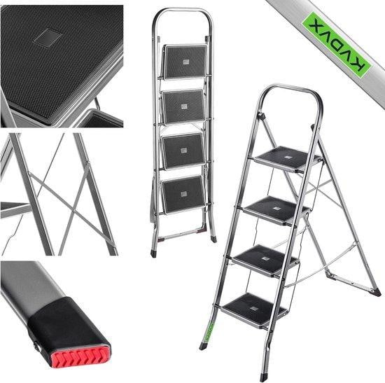 Kadax Vouwladder Staal - Inklapbare Trapladder met 4 Treden - Zwart