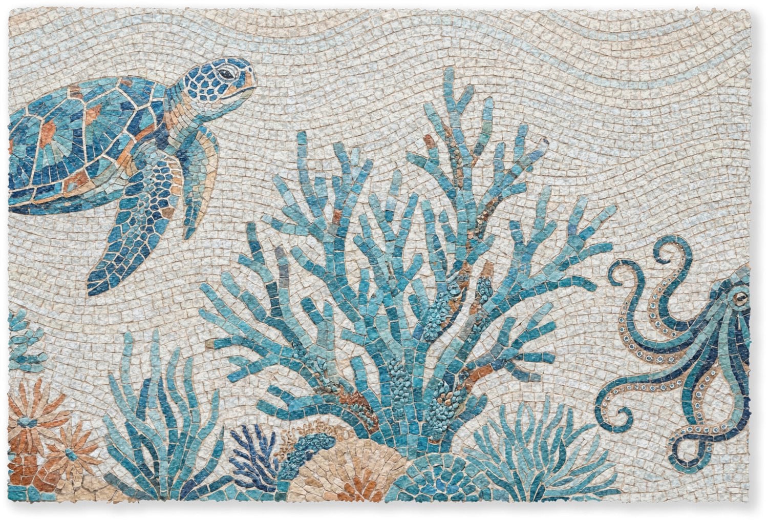 MuchoWow Deurmat Dieren Onderwater Mozaïek Blauw - Breedte: 120 cm, Diepte: 80 cm
