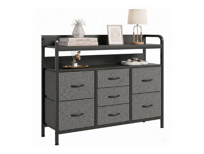 Refined Living Kommode Stoffkommode mit 6/7/8 Schubladen mit 2 offenen Ablagen Komodenschrank (Holzplatte und Metallrahmen, wasserdicht, Platzieren Dekorationen, Große Kapazität Aufbewahrungsmöbel, Sideboards, Schubkastenkommode), für Wohnzimmer, Kinderzimmer, Eingangsbereich, Flur, Schlafzimmer