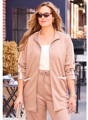 Plus Size Women's Refined Scuba Jacket by Catherines in Camel Ivory (Size 0X)
