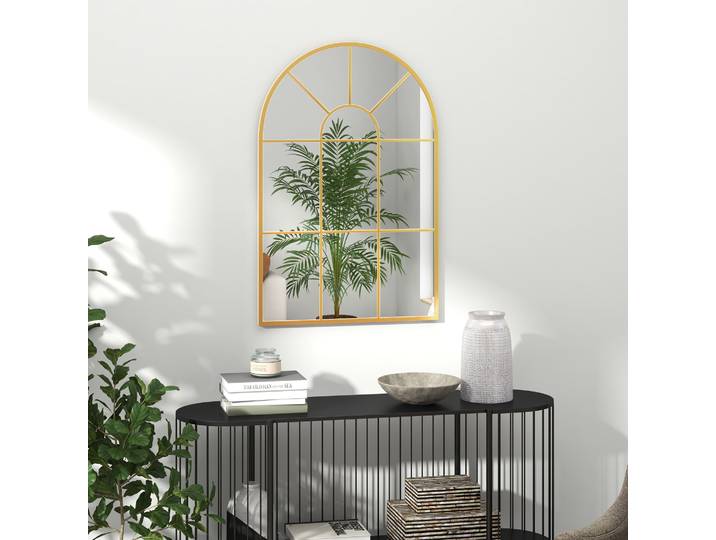 HOMCOM Miroir Mural Métal Doré Voûté 91x60cm Décoratif