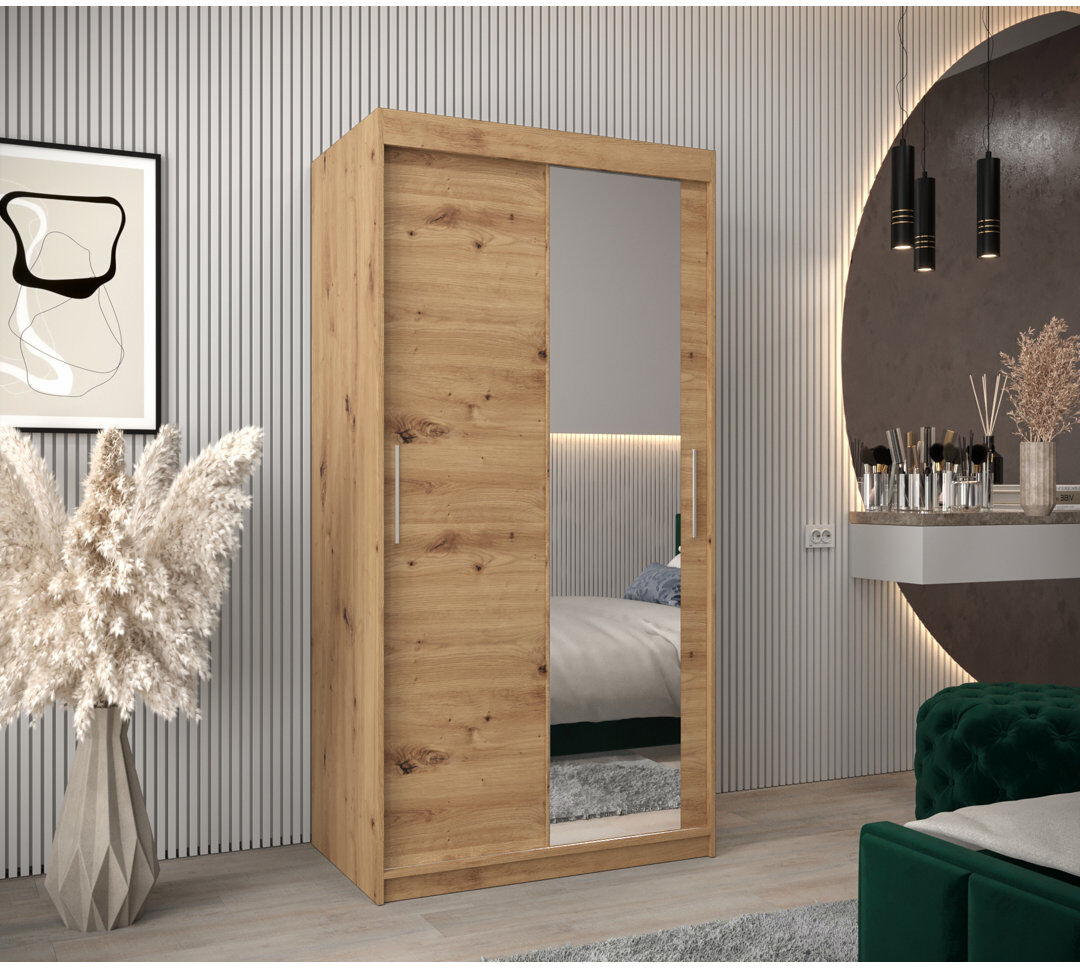 Latitude Run Etonbury 2 Door Wardrobe Artisan Oak 100cm W X 62cm D