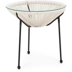 Beistelltisch Parker mit Glasplatte, Metall-Gestell modern, Weiß, rund, 50 cm, ideal für Dein Zuhause