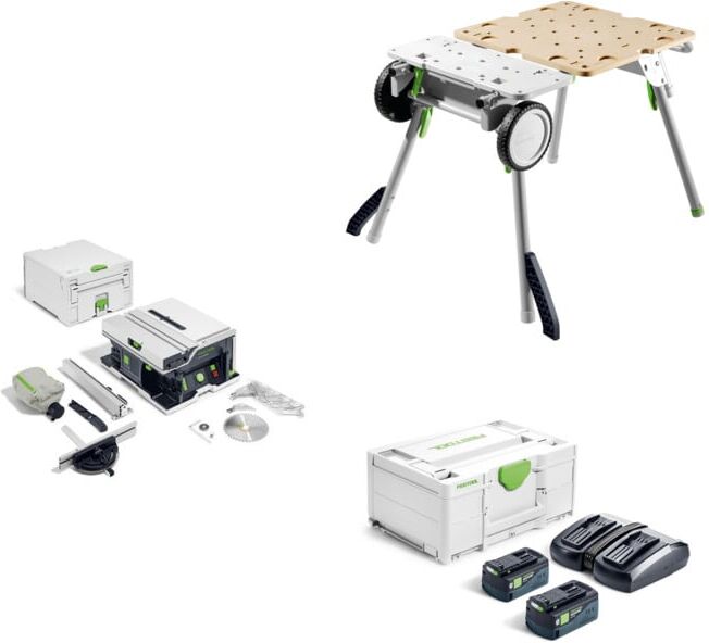 Set Festool Akku-Tischkreissäge CSC SYS 50 EBI-Basic + Energie-Set SYS 18V 2xHP5,0/TCL6DUO + Untergestell UG-CSC-SYS