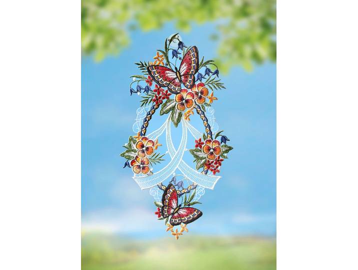Fensterbild Schmetterling aus Plauener Spitze, Bunt
