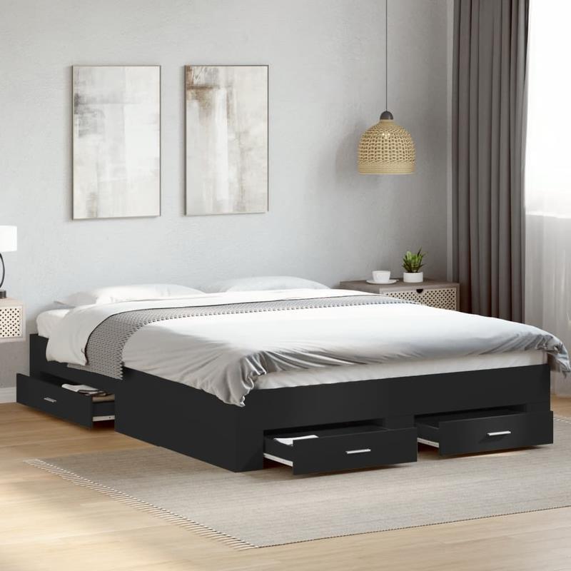 Bettrahmen und Lattenrost - 140x200 cm, Queen Size - Schwarz