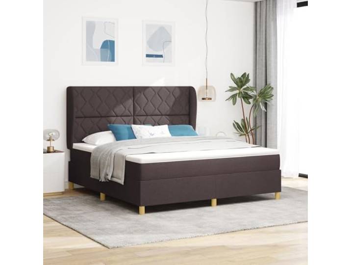 SKTQYQO Boxspringbett mit dunkelbrauner Matratze, Mehrzweckbett, geeignet für Hotel und Studien, 180 x 200 cm, Stoff