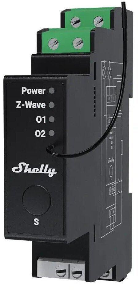 Shelly Wave Pro 2PM LR Z-Wave Dual-Channel Controller voor DIN-rail montage